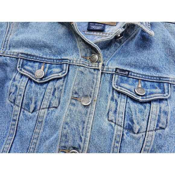 Faconnable Denim Jean Jacket Womens Large Button Blue Trucker Long Sleeve Y2K - Picture 2 of 11
